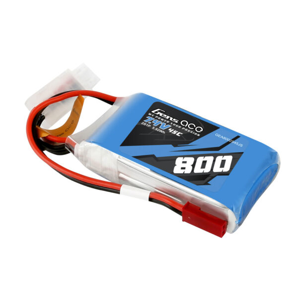 Gens Ace 800mAh 2S 7.4V 45C Lipo Battery Pack With JST-SYP Plug - Image 2