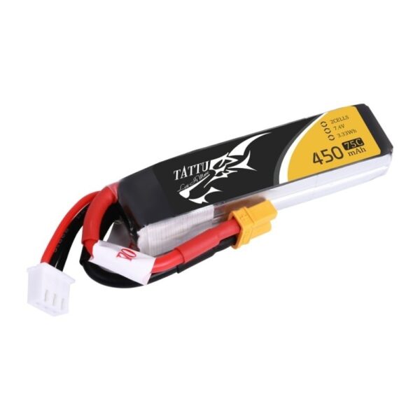 Tattu 450mAh 2S 75C 7.4V Lipo Battery Pack with XT30 Plug - Long size